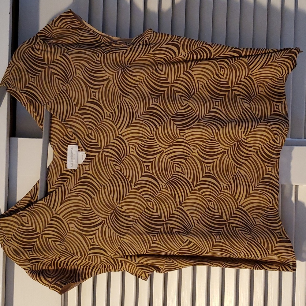 Liz Claiborne Cap Sleeve, Brown and Tan Blouse, Size L Petite